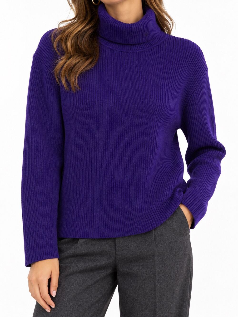 Lauren Ralph Lauren 2X Royal Purple Cotton Ribbed Turtleneck Sweater NWT Preppy